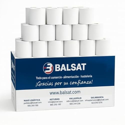 BALSAT Rollo de Papel Térmico 80x80mm | Para Impresora Térmica TPV | Caja 50 Uds de Papel Térmico para Impresora de Tickets | Rollo Térmico 80x80 de Calidad para Papelería, Negocio y Caja