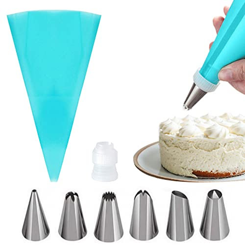 iZhuoKe - Bujes para repostería, 8 boquillas de pastelería de acero inoxidable y bolsillos reutilizables, accesorios para decoración de cupcakes, accesorios para decoración de cupcakes