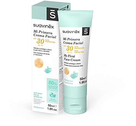 Suavinex, Crema Facial para Bebés, Loción Hidratante Diaria con Protección Solar SPF30. Antipolución y Detoxificante. Para la Cara. 80% Ingredientes de Origen Natural, 50 ml