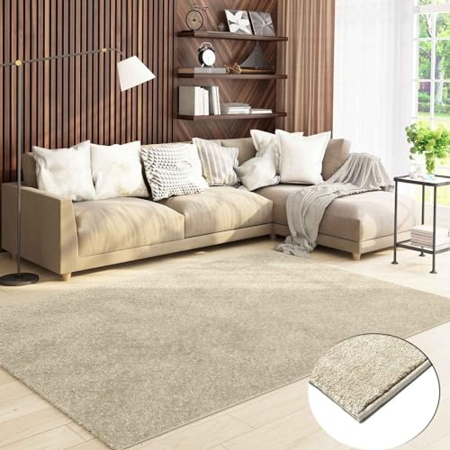 VIMODA Teppich Wohnzimmer Kurzflor Einfarbig für Schlafzimmer kinderzimmer weicher pflegeleichter, versch.- Größen, Farben, Farbe:Beige, Size:160x220 cm