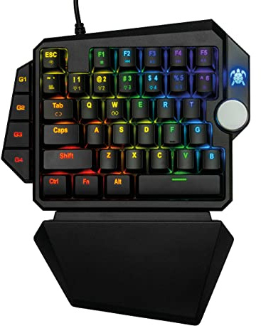 Hawksbill H5 One Handed Macro Gaming Keyboard - Tactile + Clicky - Rotating Backlit RGB Colors - Removable Wrist Rest - 39 Keys + knob - 4 Customizable Macro presets
