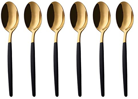 Buyer Star 5.7 Inch Black Gold Tea Spoons Set of 6, Stainless Steel Black Gold Cutlery for Home, Kitchen or Restaurant Spoons for Tea, Coffee & Dessert