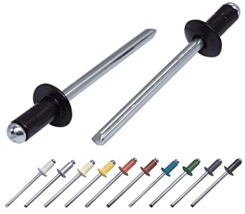 (1000 Stück) Lackierte Blindnieten 3,2 x 8 mm, Kuppelkopf, DIN 7337, Aluminiumniete und Stahldorn, Popnieten (1000, Tiefschwarz RAL 9005)