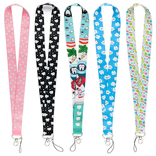 Yansitu Schlüsselband mit niedlichen Zähnen für Schlüssel, Ausweis, für Kinder, Frauen, Mädchen, Zahnärztliche Schlüsselanhänger, Schlüsselband (5 Stück)