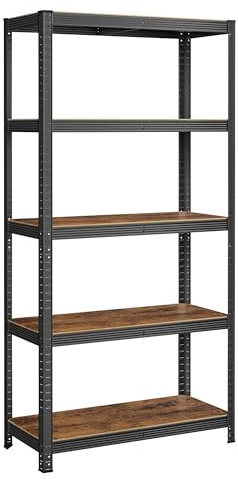 SONGMICS Standregal, Bücherregal, Lagerregal, 5 Ablagen, Küchenregal, Regal, 40 x 90 x 180 cm, bis 875 kg belastbar, verstellbare Ablagen, Industrie-Design, vintagebraun-schwarz GLR040B11