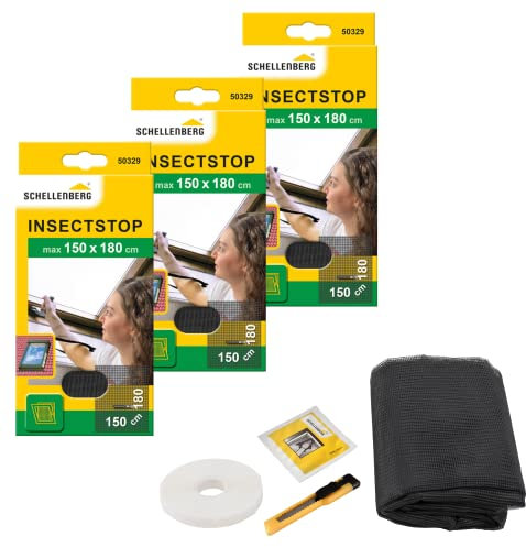 3er-Set Schellenberg Fliegengitter mit Reisverschluss, 150x180, anthrazit