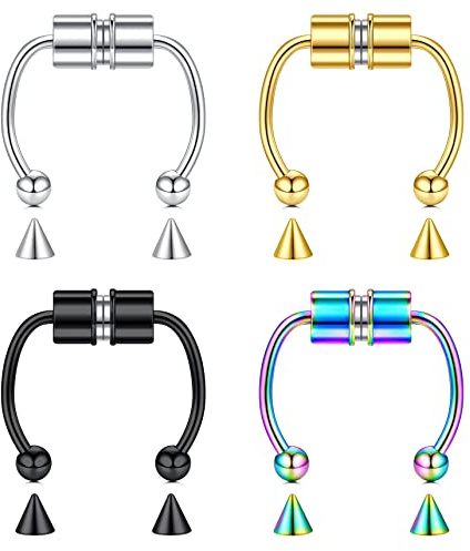 JFORYOU - Piercing falso magnético para nariz, tabique, oreja, hélix y labio, Acero inoxidable
