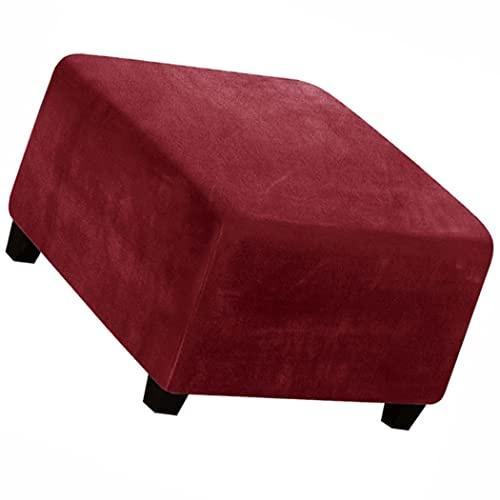 Samt Ottomane Schonbezug Hockerbezug, Hocker Hussen für Quadratische Fußhocker, Stretch Bezug Ottomane Abdeckung Überzug Hocker Protector Waschbar Hockerabdeckung ( Color : Wine red , Size : 33-45cm )