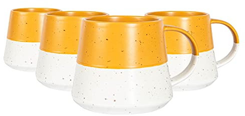 Nicola Spring Ceramic Coffee Mugs Set - 370ml - Pack of 4 Mustard Dipped Flecked Stoneware Coffee Cups Dishwasher & Microwave Safe Large Tea Mugs for Hot Drinks, Hot Chocolate, Tea