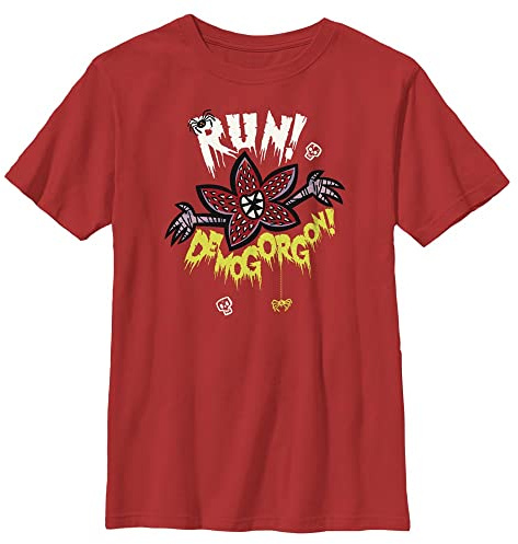 Stranger Things Unisex barn Run Away kortärmad T-shirt, röd, en storlek, röd, one size