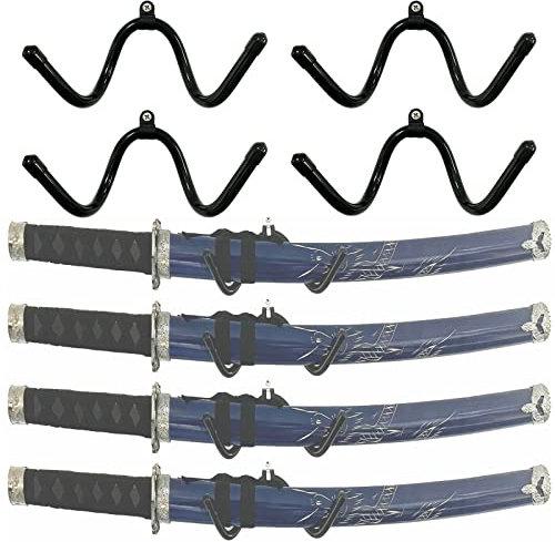 pmsanzay 4Pack Mini Wall-Mounted Sword Stand Display Rack,Sword Holder,Sword Hook,Sword Hanger Bracket - Sturdy yet flexible enough to fit blades of any size and style - No Sword