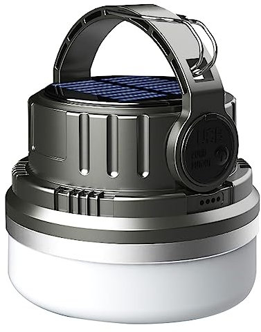 Solar Camping Light Rechargeable, White & Warm Dual Colors Changing Led Camping Tent Lamp, Waterproof Emergency Power Bank Lantern for Outdoor Outages Storms Hiking Fishing Power Cuts (Black)