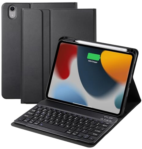 Funda de teclado para iPad A16 2025 de 11ª generación/iPad de 10.9 pulgadas 2022 con teclado, funda inteligente con soporte para lápices, teclado Bluetooth magnético recargable delgado desmontable