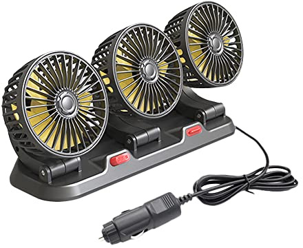 Riloer Ventilador de aire de enfriamiento de coche, 12V portátil Circulador de aire de enfriamiento eléctrico de tres cabezas para camión, SUV, RV, barco, Ventilador automático giratorio de 360° | Riloer Ventilador de refrigeración portátil Rotación 360° ventilador máquina Circulador de aire para Camión SUV Camper