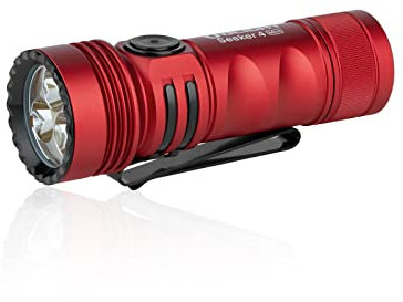 OLIGHT Seeker 4 Mini UV Taschenlampe, LED Weißlicht 1200 Lumen 120 Meter Wiederaufladbare Schwarzlicht 5 Helligkeitsstufen, EDC Lampe für den Alltag,Outdoor und Fleckendetektion(Rot Kaltweiß)