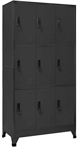 Keketa Schließfachschrank mit 9 Fächern Metallschrank Spind Umkleideschrank Lagerschrank Metallspind Kleiderschrank Mehrzweckschrank für Büro Wohnzimmer Anthrazit 90x45x180 cm Stahl