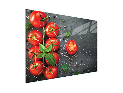 DarHaus Tagliere da cucina in vetro temperato, Copri-piano cottura a induzione, piano decorativo universale 40x30 cm, Pomodori ardesia
