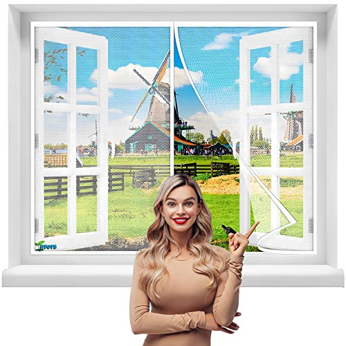 Moustiquaire Magnétique Fenêtre, 120 x 140 cm Rideau de Porte Aimanté Anti Moustique, avec Bande Adhésive, Fermeture Automatique, Installation facile sans percer【Blanc】