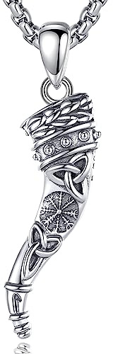 EUDORA Collana Corno Vichingo per Donna Uomo, Ciondolo Amuleto Protezione Corno Italiano in Argento Sterling 925, Ciondolo Cornicello Fortunato Vintage Regalo Gioielli per Mamma Moglie Marito, 22