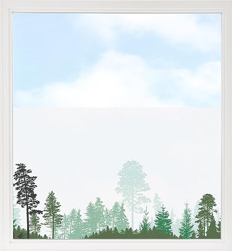 GRAZDesign Fensterfolie Blickdicht Sichtschutz, Sichtschutzfolie Fenster, Glastüren, Küche & Küchenfenster, Bad & Badfenster, Milchglasfolie Bedruckt Wald grün (Bäume Nr.2, 90x57cm)
