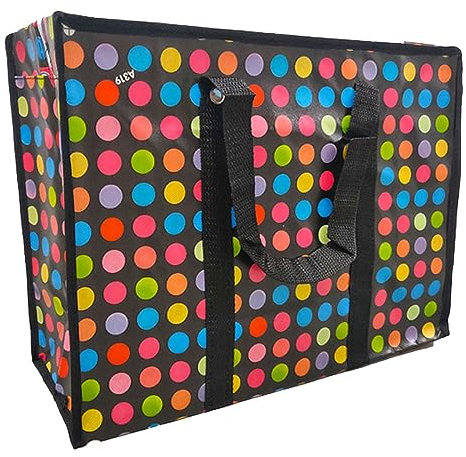 iPEAK Storage Bags Heavy Duty Laundry Bag Waterproof Dust Resistant Reusable Double Zipper Bag For Moving House Clothing, Wardrobe storage, toys, laundry, bedding (1Pack Black with Dots)