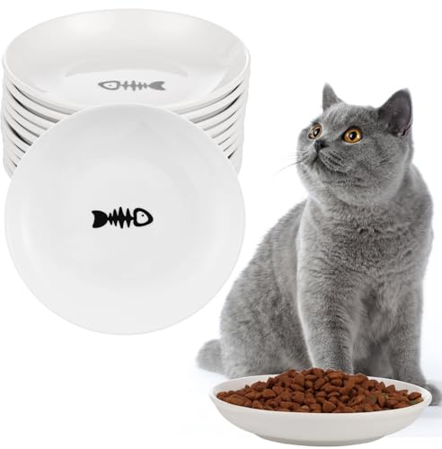 Peppapet Katzennäpfe, breite und Flache Katzenteller für Whisky-Ermüdung, 15 cm, Keramik-Futternapf, niedliches Fischgräten-Design, Nass- und Trockenfutter, Futternäpfe für Kätzchen, Katzen, Welpen