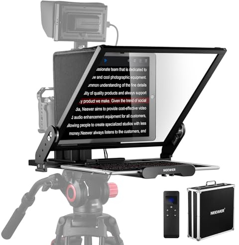 NEEWER Teleprompter X17 II mit RT113 Fernbedienung/App Steuerung | 17 HD Strahlteiler Vollmetallrahmen Upgraded Halterung QR Platte kompatibel mit Manfrotto 501PL iPad iPhone, max.Last 44,1lb
