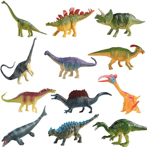 Eterspr Mini Figurines Dinosaures en Plastique Réalistes Colorées - 12 Pièces pour Cadeaux d'Anniversaire, Noël et Nouvel An