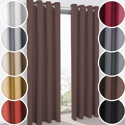 Schuette® Verdunklungsvorhang mit Ösen ● Century Black: Deep Walnut (Braun) ● 240x130cm Höhe x Breite (1 Stück) ● Blackout Vorhang Verdunkelung Knitterfrei Pflegeleicht Gardine Thermo Blickdicht