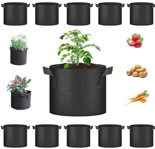 TDDKFB 10 Stück 30L Pflanzsack aus Atmungsaktive Vliesstoff,Pflanzbeutel Kartoffeln mit Griff,pflanzsack öhe 40cmØ30cm,10Gallonen Pflanztaschenfür Gemüse,Blumen,Früchte,Gewächshaus & Garten,Schwarz