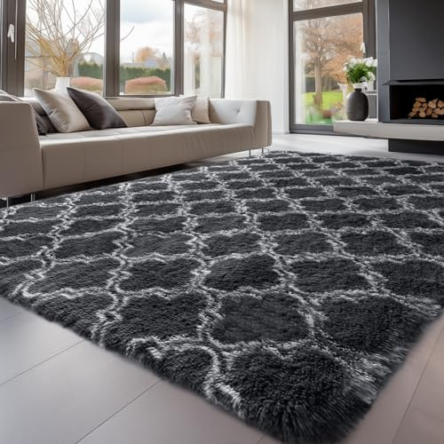 Treeboy Extra Large Rugs Living Room 200x300cm,Grey Shaggy Bedroom Rug | Washable Large Area Rugs, Anti Slip Modern Fluffy Rug,Non-Shedding Soft Shaggy Floor Carpet for Bedroom,Kids Room, Nursery