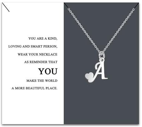 HEYEJET Necklace Women's Charm Jewellery Letters A-Z Stainless Steel Fine Chain Initial Letter Incentive Gift for Her Girl Kids Female Friendship Family Friends Gifts with A Card (A)