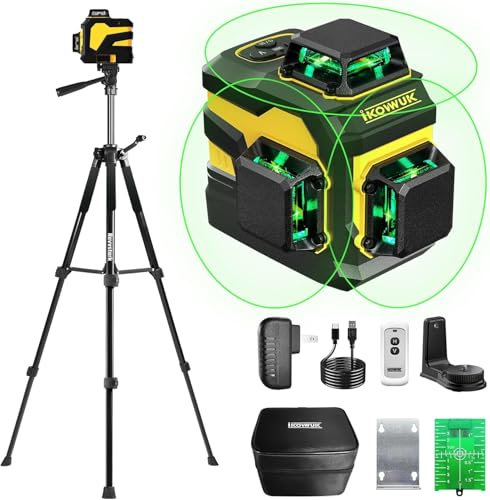 Niveau Laser mit répied，3x360°Laser Chantier Autonivelant vert 3D,rotatif avec 59.9inch trepied Réglable, 5200mAh Batterie Rechargeable