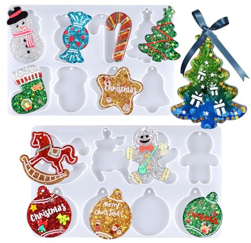 LET'S RESIN Epoxidharz Formen Weihnachten, Silikonformen Gießformen Weihnachten, Gießform Weihnachten für Kunsthandwerk aus Harz, Schlüsselanhänger, Weihnachtsbaumschmuck
