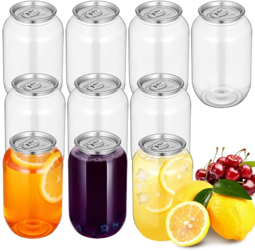 OUNONA Plastic Juice Bottles with Caps: 10pcs Empty Drink Cans Milk Container Soda Cans Juicing Beverage Containers for Juicing Drinking Beverages 500ml