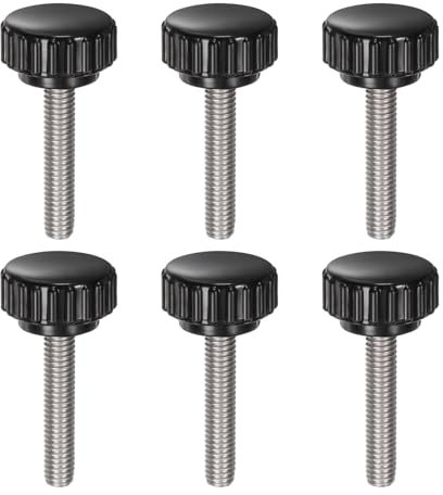 QUARKZMAN 6pcs Tornillo Moleteado, M6x30mm Tornillo de Pulgar de Rosca Macho Pomos de Sujeción Moleteados Métricos de Acero Inoxidable Perilla de Perno de Estudio Tornillo de Apriete, Negro