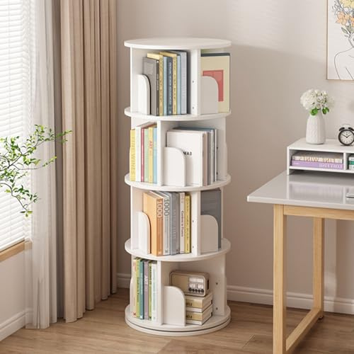 NEONMAN Drehbares Bücherregal Drehbar Rollende Bücherregale 360° Drehbar Bücherregal Drehregal Bücher Drehbares Bücherregal Zeitschriftenständer Regal Bilderbuchregal Standregal(Weiß,4layers-45x45x129