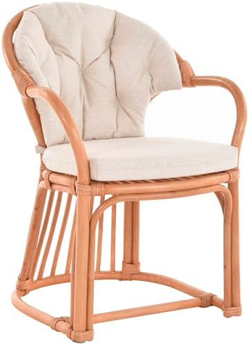 Krines Home Armlehnstuhl Salle´ Klassischer Korbsessel Rattansessel Korb-Stuhl Esszimmer aus Natur-Rattan (Terracotta)