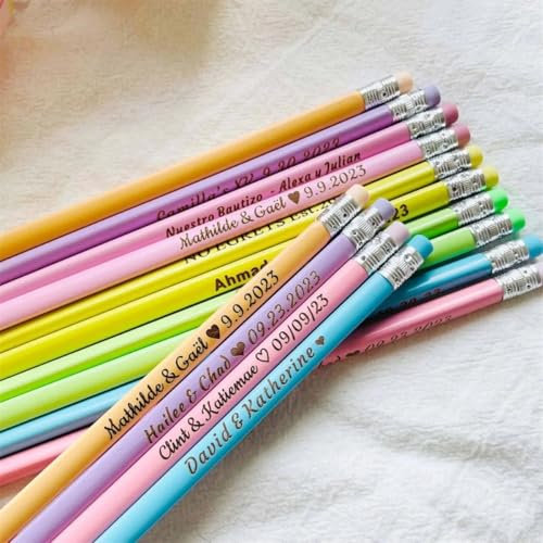 Individuelle Bleistifte, personalisierbare Holzstifte, personalisierte Bleistifte mit Namen, Hochzeitsgeschenk, Gastgeschenke, Babyparty, Party (50 Stück)