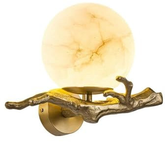 Korridorlampe Dekorative Wand Beleuchtung Retro Country Nachttisch-Steinleuchter, sphärischer Lampenschirm aus natürlichem Marmor, Wandleuchte, goldener Kupferzweig, Dekoration, LED-Wandbeleuchtung fo