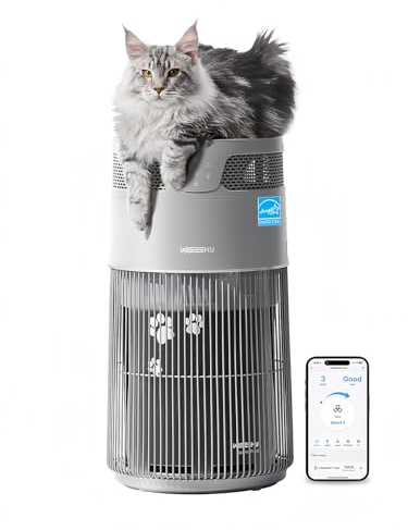 WISESKY Purificador de aire para mascotas, filtro HEPA 3 en 1 para limpieza de aire de olor a caspa de cabello, polvo para gatos, entrada de aire silenciosa de 360° para habitación grande, con control