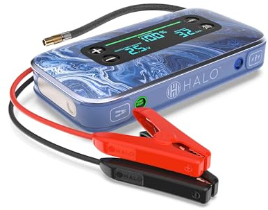 HALO Bolt Air + 1750 (2.0) - Starthilfe & Luftkompressor & Taschenlampe - Tragbares Notfall-Kit Auto Starthilfe - Für Notfallsituationen am Straßenrand und auf dem Boot (Blau)
