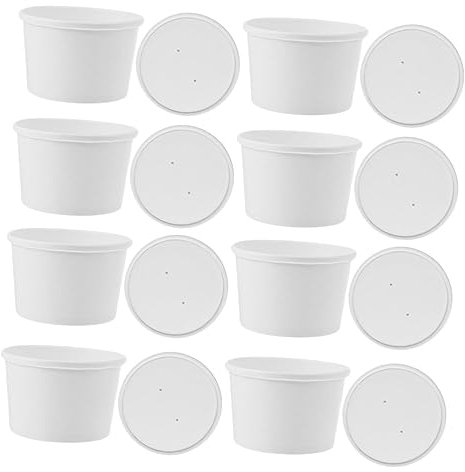 DECHOUS 20sets Disposable Ice Cream Paper Cup Lid and Spoon for Pudding Jelly and Dessert Serving Made of Paper Material