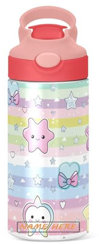 Bow Star - Kit de botellas de agua personalizadas de acero inoxidable de 12 onzas para niñas, sin BPA, botellas de bebidas aisladas para caliente/frío con cubierta de boquilla emergente, boquilla de