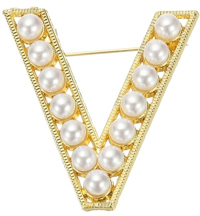 PATIKIL Brief Brosche Pins Perlen Initial Alphabet Goldton | V Letter Reversnadeln, mit Schmuckschatulle, fürEhefrau Anzüge Kleidung Kleid Bouquet Mantel Hut Tasche Handwerk Party