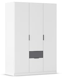 Rauch Möbel Glasgow, Kleiderschrank, Farbe Weiß/Grau metallic, Breite 136cm | Schrank, 3-türig, 2 Schubladen, für Schlafzimmer, Kinderzimmer, Babyzimmer, Garderobe, Flur