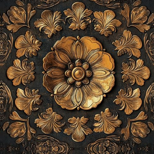Livelynine Tapet Blommar Guld Svart Falsk 3D Flisefeffekt 44,5CMx7M Fototapet Blommar Mörk Väggtapet Självklevande Sovrum Blomtapet Möbelfolie Självklevande Mönster Guld Vägg Tapeter