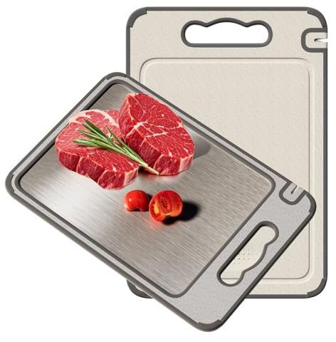 Schneidebrett für Küche, Doppelseitiges Schneidebrett aus 304 Edelstahl und Weizenstroh Kunststoff, Cutting Board für Fleisch, Brot, Gemüse & Obst, Schneidebretter Spülmaschinenfest