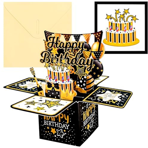 Pop up geburtstagskarte 3d, geburtstagskarte frau Mann, geburtstagskarten mit umschlag, Geburtstag grußkarten geeignet für Familie und Freunden (Schwarz)