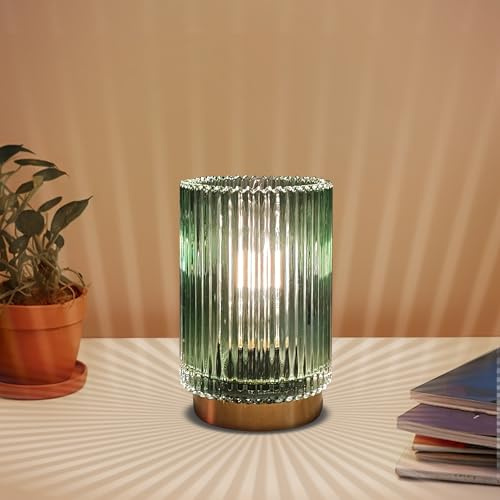 MEKOTRIN Tischlampe Kabellos Glaslampenschirm Stimmungslicht, Grün | LED, für Eingangsbereich, Schlafzimmer, Wohnzimmer